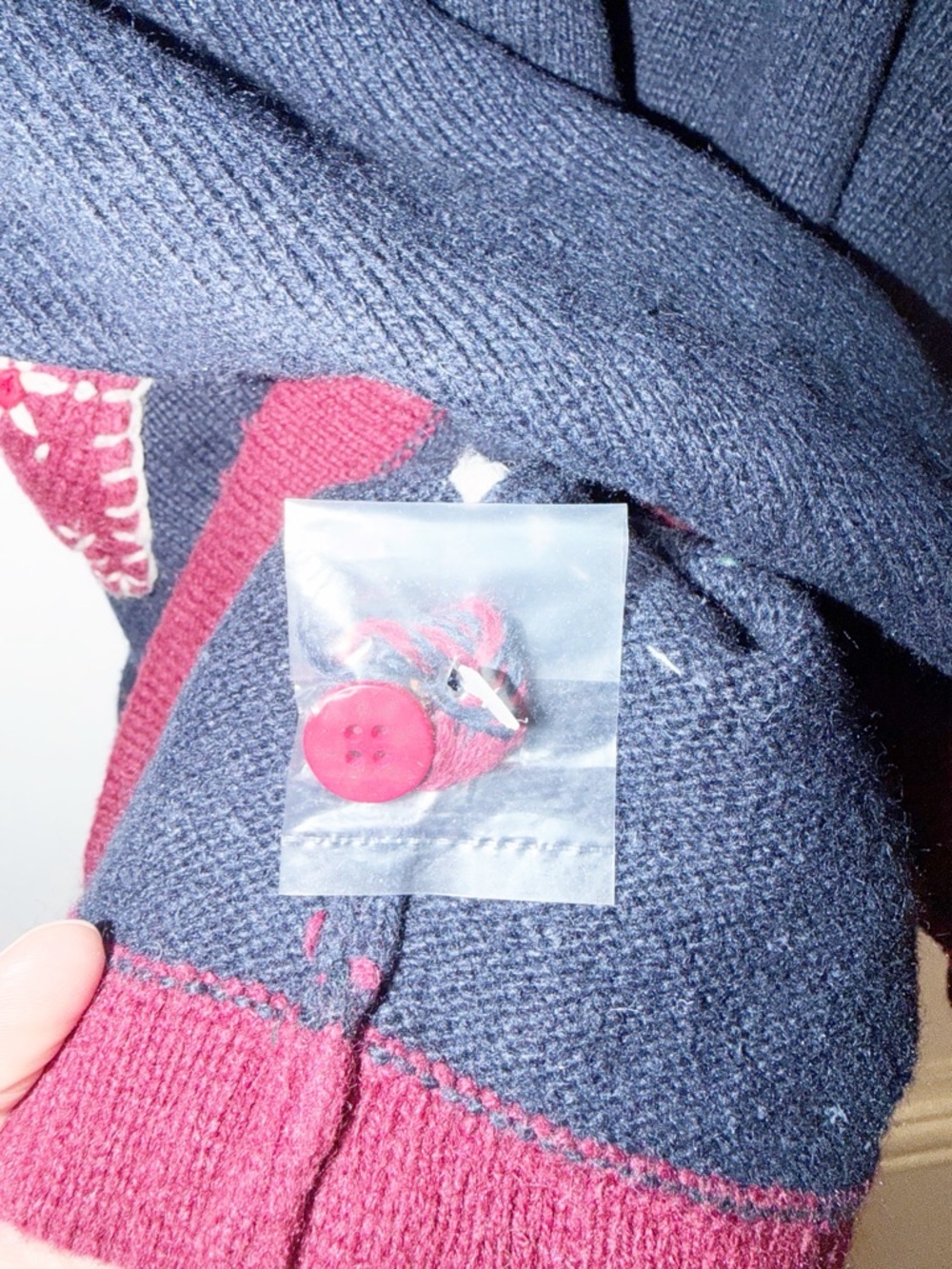 Vintage Stitches in Time Embroidered Mitten Cardigan Sweater Navy Red M - Picture 4 of 7